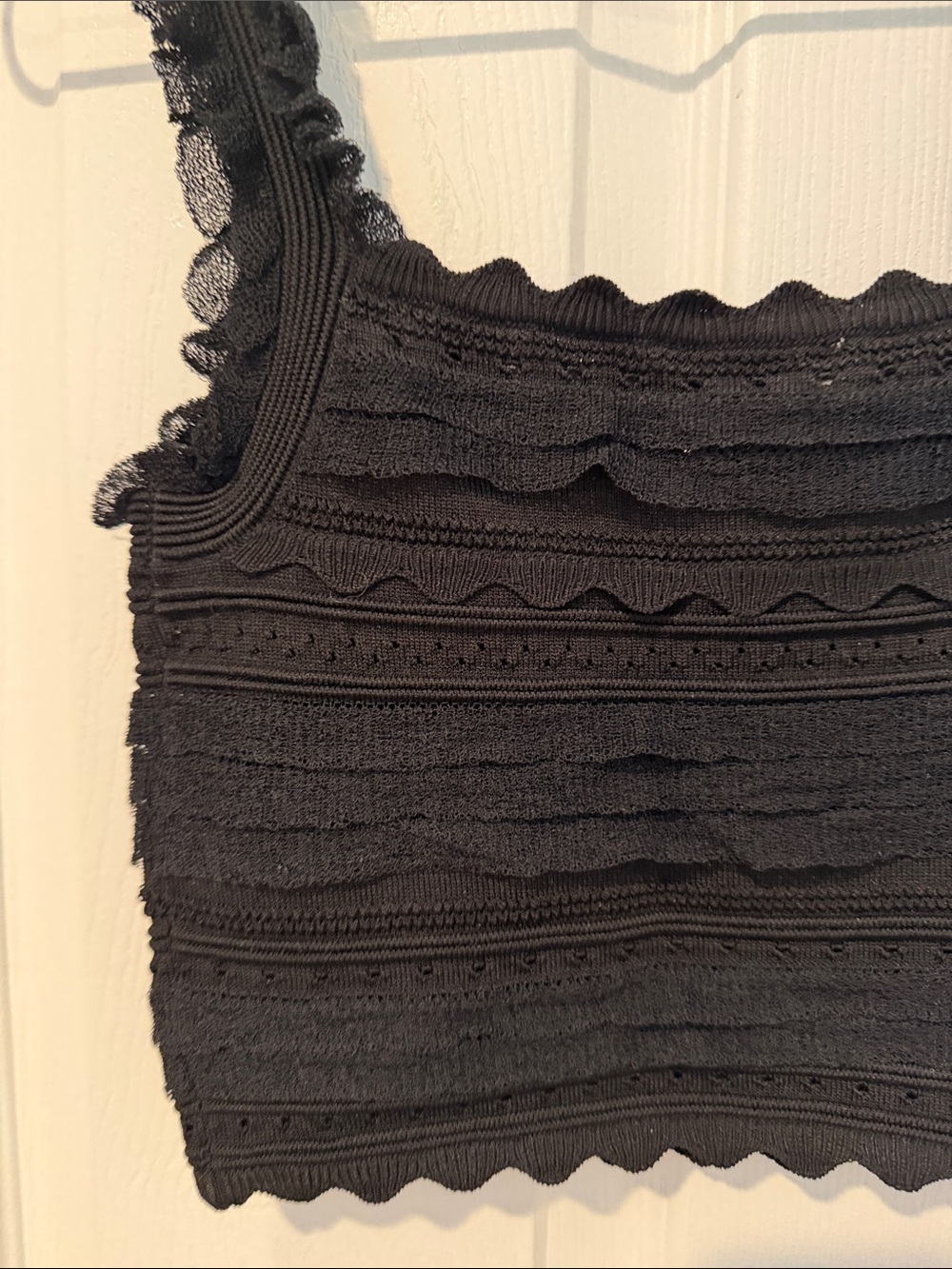 Sandro Black Ruffled Knit Cropped Tank - Picture 5 of 6